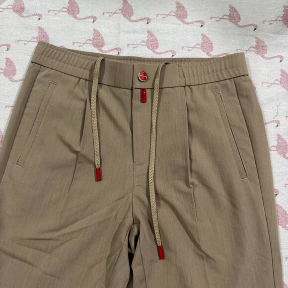 Kiton Khaki Casual Trousers With Red Decorative Buttons - Picture 2 of 6